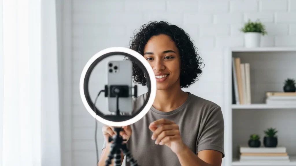 pessoa gravando video para redes sociais em casa para ganhar dinheiro como criador de conteudo